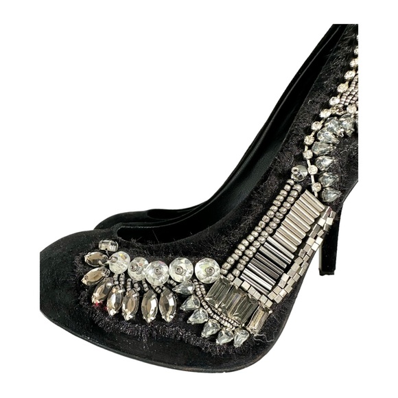 Dolce Vita Tavi Jeweled Suede Pumps High Heel Black Embellished Size 7 - Picture 5 of 14